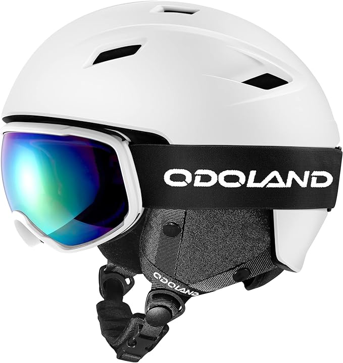 Odoland Snow Ski Helmet and Goggles Set, Sports Helmet and Protective Glasses - Shockproof/Windproof Protective Gear for Skiing, Snowboarding, Motorcycle Cycling, Snowmobile