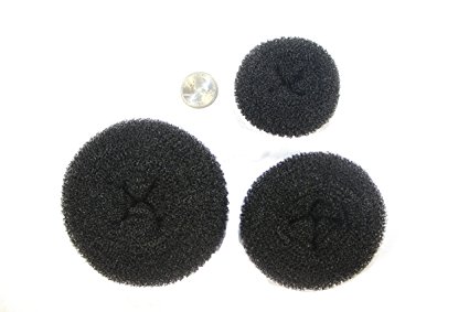 Donut Bun Maker - 3 Piece Set of Beautiful Hair Bun Makers (Multiple Colors Available) - Great for Both Long and Short Hair (1 Small, 1 Medium, 1 Large) (Black) by Styla Hair…