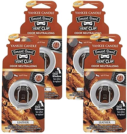 Yankee Candle Car Freshener Smart-Scent Vent Clips, 4-Pack (Leather)