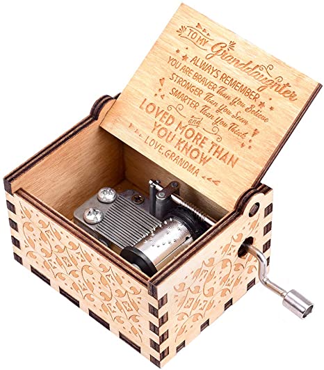 fezlens Wood Music Boxes You are My Sunshine Granddaughter Antique Engraved Hand Crank Classical Wooden Musical Box Gifts for Birthday/Christmas/Thanksgiving Days Hand-Operated