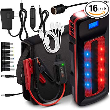 1000A Peak 21600mAh Car Jump Starter Portable Power Bank External Battery Charger Pack (Up to 8.0L Gas, 6.0L Diesel Engine) 12V Smart Emergency Auto Start Phone Booster, Cables, Cigarette Lighter