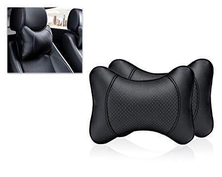 DSstyles 2 Pieces PU Leather Neck Pillow for Car Seat Headrest Cushion 28x18cm Car Neck Cushion (Black)