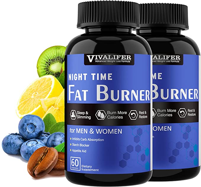 2 Pack Night Time Fat Burner, 60 Capsules Weight Loss Diet Pills for Men and Women, Appetite Suppressant, Detox & Cleanse Promote Metabolism, Inhibits Carb Absorption and Sleep Aid