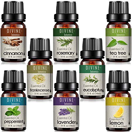 Aromatherapy Essential Oils Holiday Christmas Gift Set for Diffuser - Pure Therapeutic Grade - Gift Set of 8 10ml bottles Ð Lavender Peppermint Lemon Tea Tree Frankincense Cinnamon Eucalyptus Rosemary