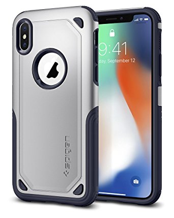 Spigen Hybrid Armor iPhone X Case with Air Cushion Technology and Secure Grip Drop Protection for Apple iPhone X (2017) - Satin Silver