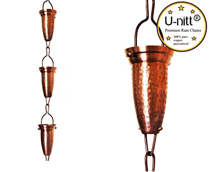U-nitt 8-1/2 feet Pure Copper Rain Chain: Stamped Cup 8.5 ft Length #786/231