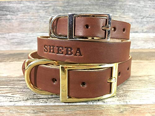 Handmade Personalized Brown Leather Dog Collar with FREE Name, Pick Your Font