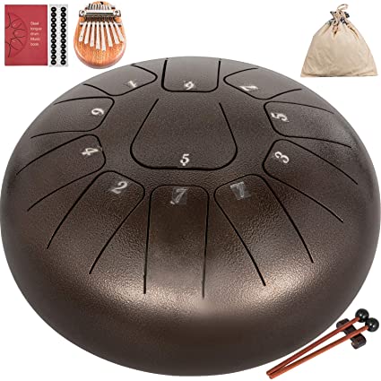 Happybuy Steel Tongue Drum 11 Notes 8 Inches Dia Tongue Drum Maroon Handpan Drum Notes Percussion Instrument Steel Drums Instruments with Bag, Music Book, Mallets,Mallet Bracket