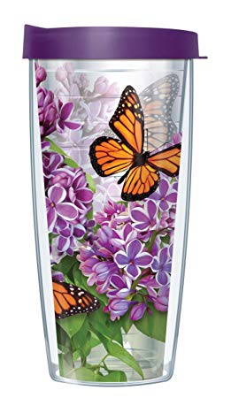 Monarch Butterflies Double Wall Insulated Tumbler with Lid – Thermal Travel Cup for Hot and Cold Drinks with Wrap-Around Design - Microwave and Dishwasher Safe (16 oz)
