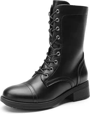 DREAM PAIRS Women's Winter Lace up Mid Calf Combat Riding Military Boots