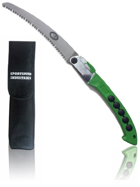 Sportsman Folding Saw With 10 Inch Curved Blade and Nylon Sheath & Full 5 Year Guarantee! This Professional Hand Saw Tool Trimmer is Best for Camping Gear - Survival Kits - Gardening - Hunters or Tree Pruning Saw. Perfect for any Home Owner or Landscaper