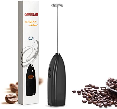 Milk Frother - Handheld Battery Operated Electric Foam Maker for Thick Frothed Milk in Seconds, Bulletproof Coffee, Lattes, Cappuccino, Hot Chocolate, Drink Mixer (Black)