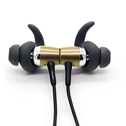 Bluetooth Headphones,Wish House NT91 Bluetooth 4.1 Stereo Magnetic In-ear Wireless Earbuds Headset Earphones,Sweatproof Earhook Headphones,Secure Fit for Gym Hiking Jogger(Gold)