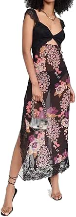 Women's Charming Long Halter Long Dress, Women's Floral Lace Backless Maxi Dress, Breathable Straps, Sleeveless Women's Beach