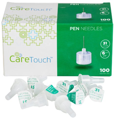 Care Touch Insulin Pen Needles 31 Gauge, 1/4 Inches, 6mm - 100 Pen Needles