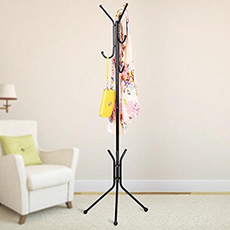 House of Quirk Wrought Iron Coat Rack Hanger Creative Fashion Bedroom for Hanging Clothes Shelves, Wrought Iron Racks Standing Coat Rack - Black