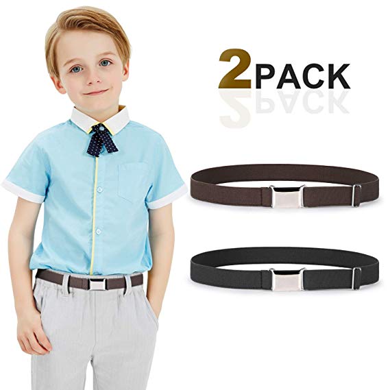 Kids Toddler Belt Elastic Stretch Adjustable Belt For Boys and Girls with Silver Square Buckle 2 Pack By JASGOOD