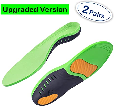 Plantar Fasciitis Arch Supports Insoles (2 Pairs) Maximum Shock Absorption for Flat Feet Orthotics Inserts Relieve High Arch Foot Pain for Sports Athletics Leisure and Work