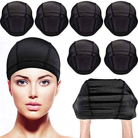 Dome Caps Stretchable Wigs Cap Spandex Dome Style Wig Caps For Men Women (8 Pack, Black Nylon Wig Caps)