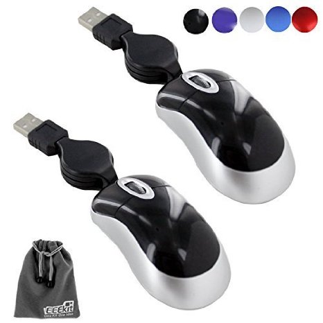 Mini Retractable Cable Wired USB Optical Mouse for for Apple Mac HP Dell Lenovo Thinkpad Sony Asus Acer Tablet/PC, EEEKit 2in1 Travel Solution Kit
