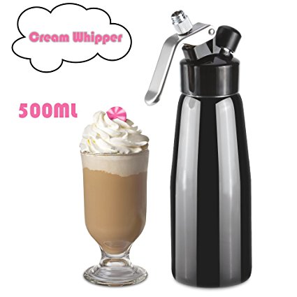 Whipped Cream Dispensers ONEVER Professional Cream Whipper Aluminum 500ml Large Capacity with 3 Nozzle Cleaning and Brush (Black)