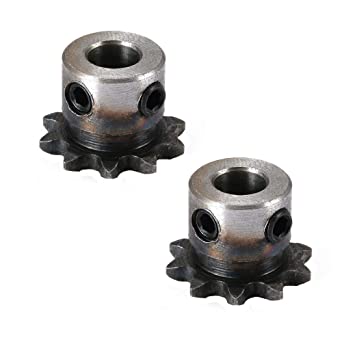 Acxico 2Pcs 8mm Bore 10 Teeth 10T Metal Pilot Motor Gear Roller Chain Drive Sprocket