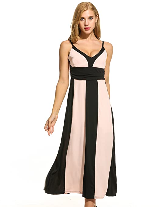 ACEVOG Women Flowy Chiffon Maxi Dress Solid Slimming Evening Cocktail Party Dress