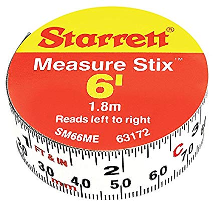 Starrett SM66ME Adhesive Tape Measure, 3/4" Width, 6' Length