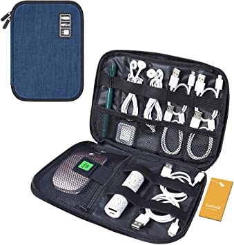 Luxtude Electronic Organizer, Compact Cable Organizer, Portable Cord Organizer, Travel Organizer Bag for Cable Storage, Cord Storage and Electronics Accessories Phone/USB/SD/Charger Organizer(Blue)