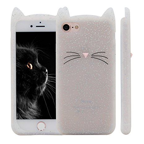 iPhone 6S Plus Case, MC Fashion Cute 3D Gray Glitter MEOW Party Cat Kitty Whiskers Soft Silicone Case for iPhone 6S Plus (2015) & iPhone 6 Plus (2014) (Cat-Glitter)