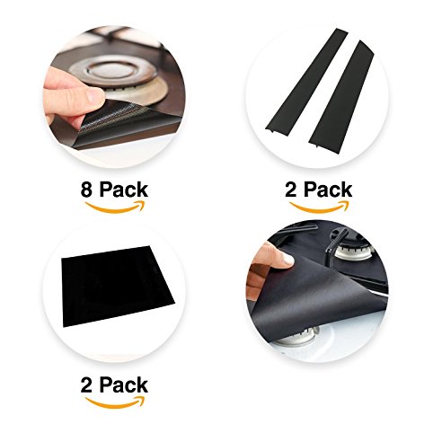 8 Gas Range Protectors, 2 Oven Liners & 2 Silicone Countertop Gap Covers Set, Thick, Cuttable, Reusable, Non Stick & Safe, Catch Oil, Grease, Drips, Splatter, and Eliminate Cleaning & Mess