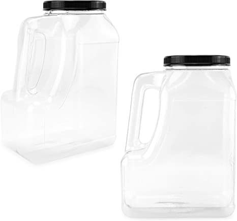 Cornucopia Clear Plastic Gallon Jar with Handle and Airtight Lid (2-Pack) for Bulk Food, Craft Supplies, Paint and Detergent Storage and More