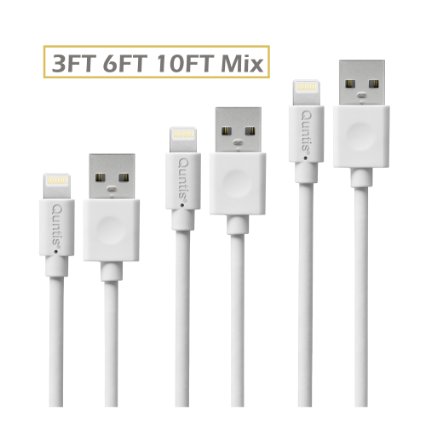 Quntis 3 Pack 3ft6ft10ft Lightning to Extra Long USB Cable Charger Cord for iphone 6s6plus65s5c5iPad Mini Mini 2 mini 3 iPad 4  iPad Air  iPad Air 2Compatible with iOS 9 White