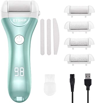 Electric Foot File, Callus Remover Electric, etship Foot Hard Skin Remover Rechargeable, Pedicure Hard Skin Remover with 4 Rollers & 2 Speeds, Electric Foot Grinder for Dry Skin, Cracked Feet Heels