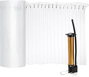 Fasmov 13.7 Inch x 164 Feet Inflatable Air Column Packaging Air Cushion Film for Heavy Duty Packing and Shipping Wine Bottle Travel Protector Bags, Air Pillow Column Wrap with Free Pump