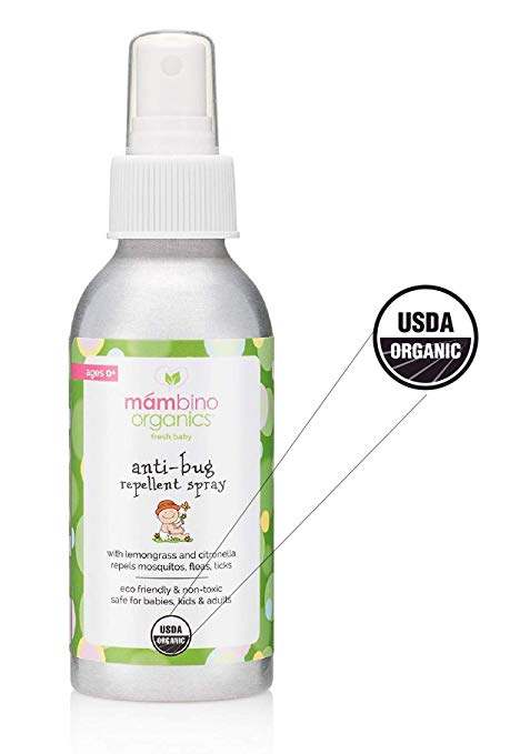 Mambino Organics DEET-Free Natural Anti-Bug Repellant Spray, Lemongrass - Citronella, Safe For Babies and Pets (2.7oz)