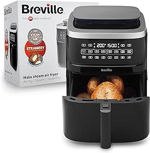 Breville Halo Steam Air Fryer | 7L Digital Air Fryer with SteamFry Technology | 50% More Energy Efficient | 1700W | Steam, Fry, Bake, Roast & Grill | Black [VDF133] | UK Plug