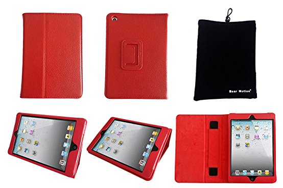 Bear Motion Leather Folio Case for iPad Mini 7.85" / the 7.85 Inch Mini iPad Cover(Wake or put your device to sleep by opening or closing the case) - SD Red