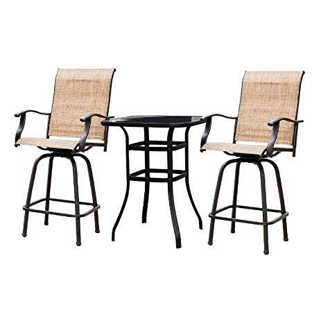 LOKATSE HOME 3 Piece Outdoor Patio Bistro Set Bar Height with Table and Chairs, Beige-3pc