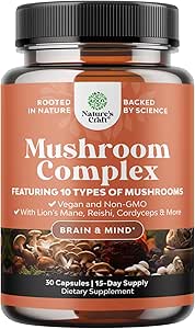 Extra Strength Mushroom Complex Capsules - 10X Lions Mane Mushroom Supplement Capsules with Reishi Chaga Cordyceps & More - 1330mg Adaptogenic Mushroom Nootropics Brain Support Supplement