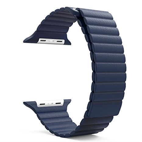 MoKo Apple Watch Band, Premium Soft Leather Loop Band with Strong Adjustable Magnetic Closure for 42mm Apple Watch Models, Midnight BLUE (Not Fit 38mm Version 2015)