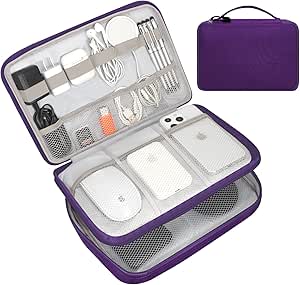 FYY Electronic Organizer, Travel Cable Organizer Bag Pouch Electronic Accessories Carry Case Portable Waterproof Double Layers All-in-One Storage Bag for Cable, Cord, Charger, Phone, Hard Drive Purple