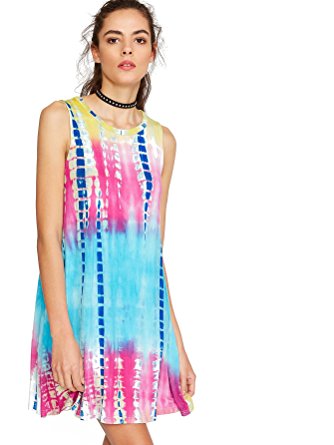 Romwe Women's Tunic Swing T-Shirt Dress Short Sleeve Tie Dye Ombre Dress