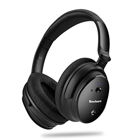 ANC-J6 Active Noise Cancelling Over-ear Headphones with Inline Microphone and Carrying Case, 35 Hour Battery Time, Wired (Black)