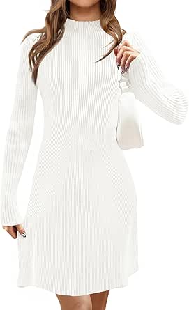 MEROKEETY Women's 2024 Fall Long Sleeve Sweater Dress Turtleneck Ribbed Knit Bodycon Short Mini Dresses