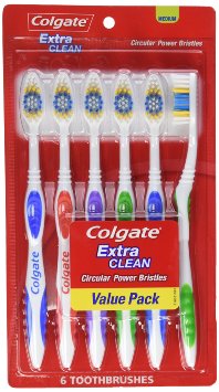 Colgate Extra Clean Toothbrush, Full Head, Medium, 6 Count