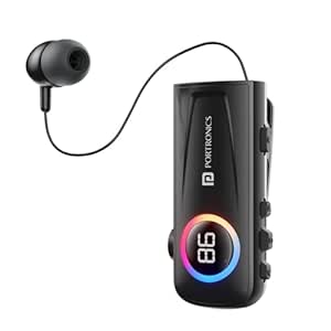 Portronics Harmonics Klip 5 Retractable Bluetooth Calling Earphone with Upto 15 Hour Playback, Vibration Prompt, LED Battery Display, HD Clarity Mic, Voice Assistance, Type C Charging(Black)