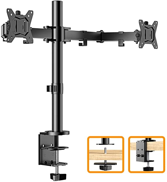 ErGear 17-32" Dual Monitor Stand Mount, Heavy-Duty Fully Adjustable Desk Clamp Arms for Computer Screens, Loads up to 17.6lbs per arm w/Swivel and Tilt, 75/100mm VESA, Black - EGCM1