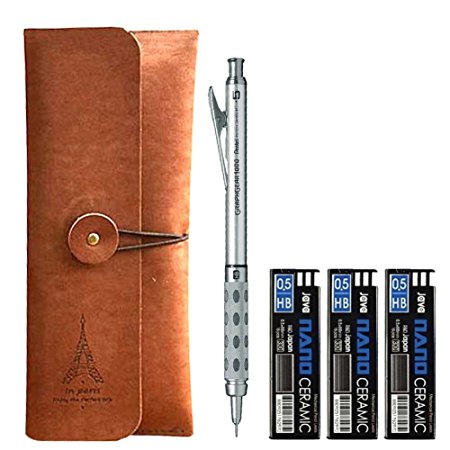 Pentel Graph Gear 1000 Mechanical Drafting Pencil 0.5mm , Pencil Case, 0.5mm Mechanical Pencil Leads 45pcs