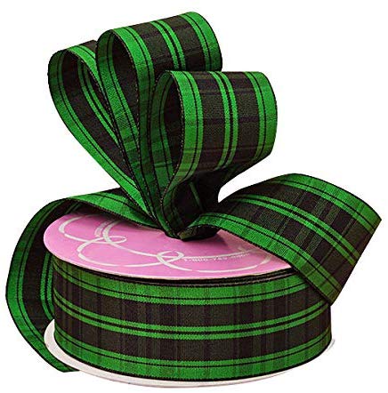 Green Plaid Christmas Wired Ribbon - 1 1/2" x 25 Yards, Decor for Wreaths, Garlands, Gifts, Wrapping, Bows, Presents